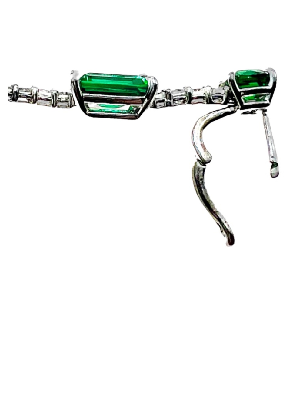 Dangle Earrings in Silver Tone with Green Rhinestones - Picture 3 of 6